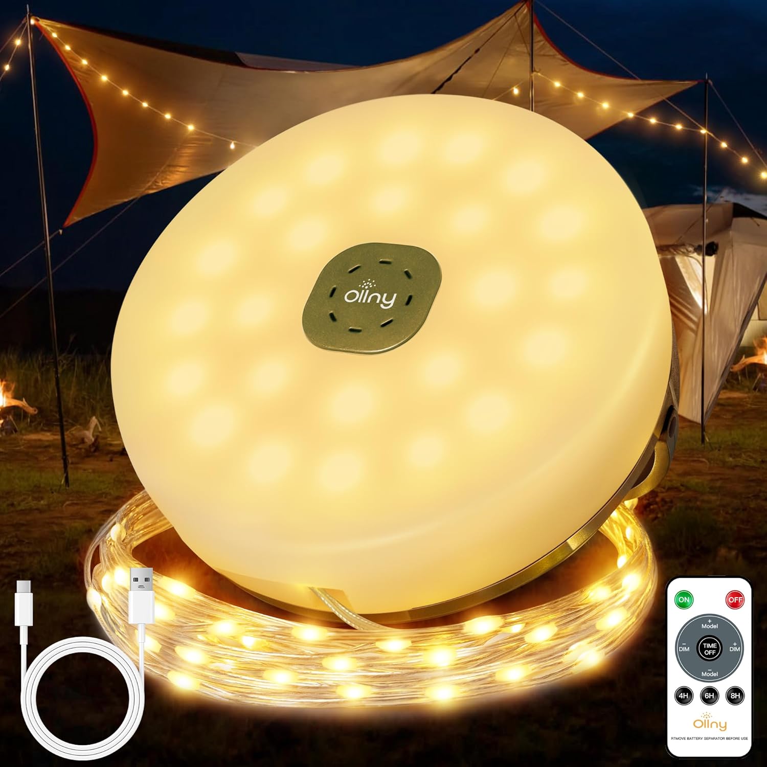 Ollny 10M Camping Lichterkette Aufrollbar Tragbare Wiederaufladbare (U – Ollnyde