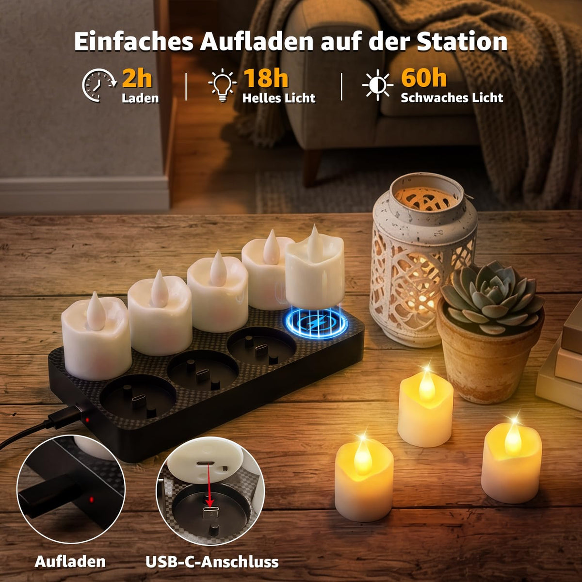 Ollny LED Teelichter Wiederaufladbar mit Timer und Fernbedienung