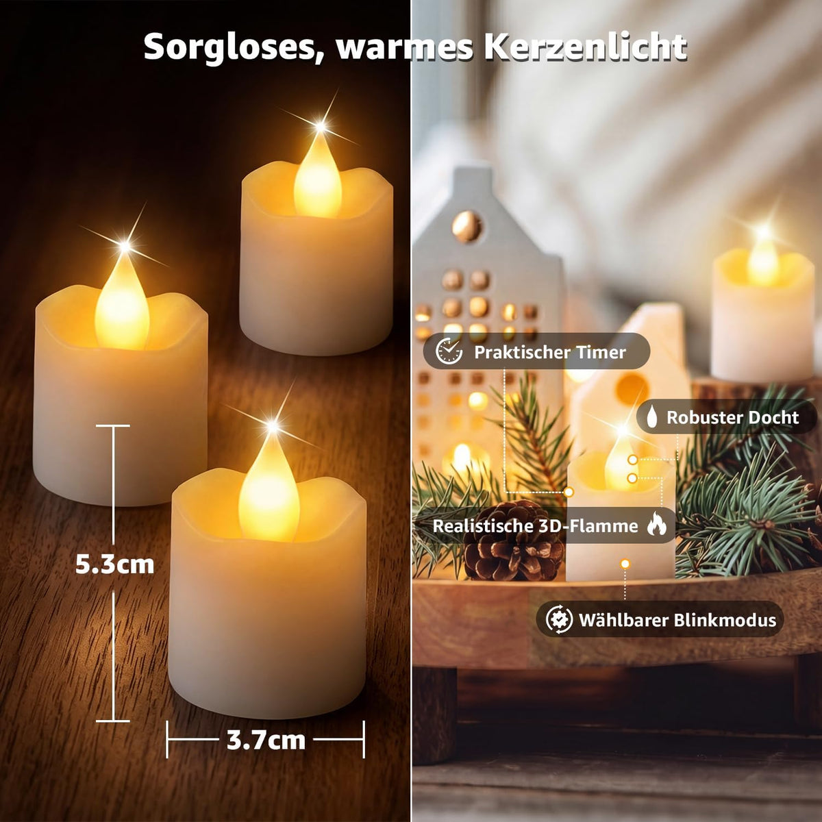 Ollny LED Teelichter Wiederaufladbar mit Timer und Fernbedienung