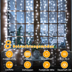 Ollny 200 LEDs 2m*2m USB Kupferdraht Vorhang Lichterkette mit Haken (Kaltweiß, IP44 wasserdicht)
