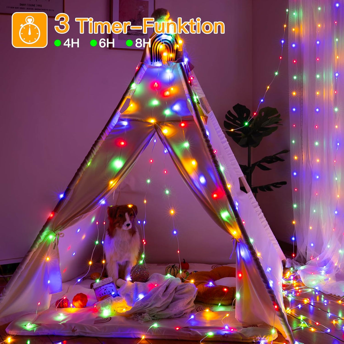 Guirlande lumineuse de camping USB Ollny blanc chaud et multicolore