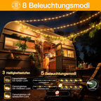 Ollny 10M Camping Lichterkette Aufrollbar Tragbare Wiederaufladbare (USB, 8 Modi, Timer Dimmbar, IP44 Wasserdichte)