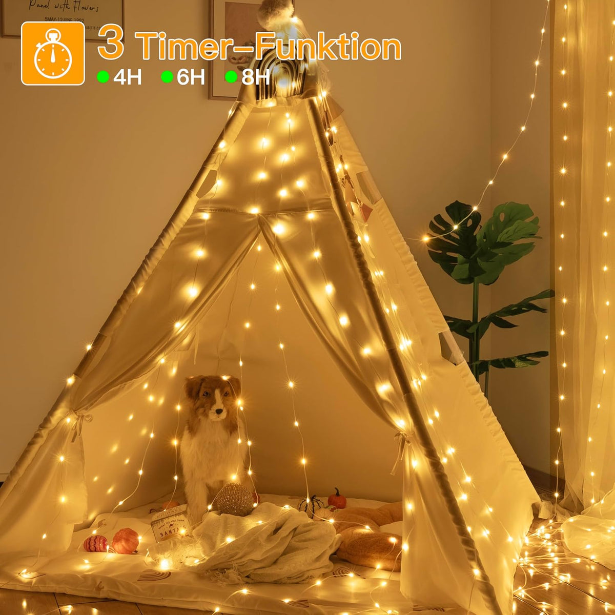 Ollny 10M Camping Lichterkette Aufrollbar Tragbare Wiederaufladbare (USB, 8 Modi, Timer Dimmbar, IP44 Wasserdichte)