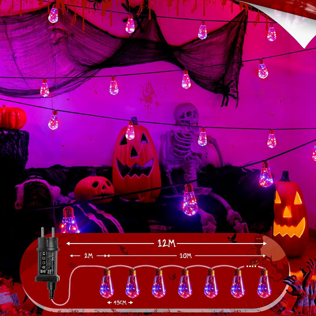 Ollny S17 Halloween Lichterkette Outdoor (lila und orange, IP45 wasserdicht, 8 Modi)