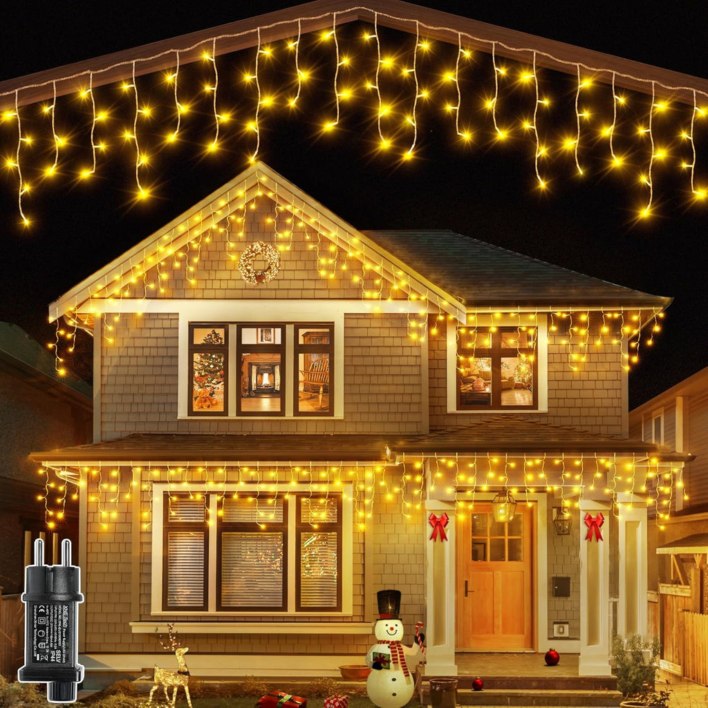 Ollny 3,6m 108 LEDs Weihnachtsbeleuchtung Eisregen Lichterkette außen (Erweiterbare, Warmweiß, 8 Modi, IP44 Wasserdichte)