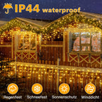 Ollny 3,6m 108 LEDs Weihnachtsbeleuchtung Eisregen Lichterkette außen (Erweiterbare, Warmweiß, 8 Modi, IP44 Wasserdichte)