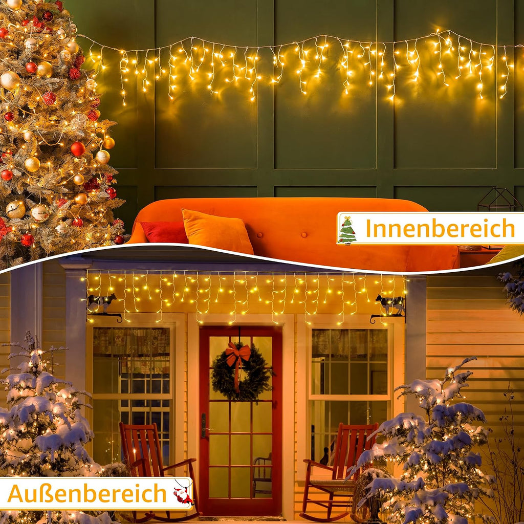 Ollny 3,6m 108 LEDs Weihnachtsbeleuchtung Eisregen Lichterkette außen (Erweiterbare, Warmweiß, 8 Modi, IP44 Wasserdichte)