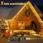 Ollny 3,6m 108 LEDs Weihnachtsbeleuchtung Eisregen Lichterkette außen (Erweiterbare, Warmweiß, 8 Modi, IP44 Wasserdichte)