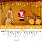 Ollny 7,3m 216 LEDs Weihnachtsbeleuchtung Eisregen Lichterkette außen mit Stecker (Warmweiß, IP45 Wasserdichte)