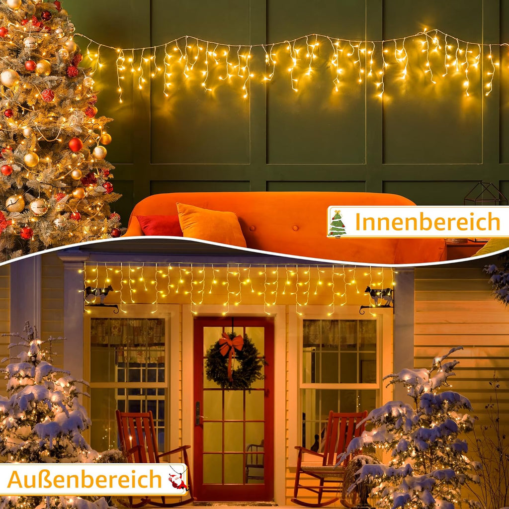 Ollny 7,3m 216 LEDs Weihnachtsbeleuchtung Eisregen Lichterkette außen mit Stecker (Warmweiß, IP45 Wasserdichte)