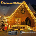 Ollny 7,3m 216 LEDs Weihnachtsbeleuchtung Eisregen Lichterkette außen mit Stecker (Warmweiß, IP45 Wasserdichte)
