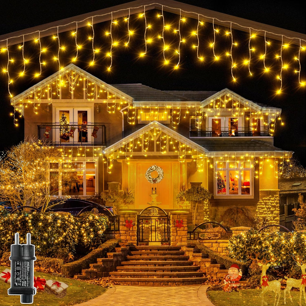 Ollny 7,3m 216 LEDs Weihnachtsbeleuchtung Eisregen Lichterkette außen mit Stecker (Warmweiß, IP45 Wasserdichte)