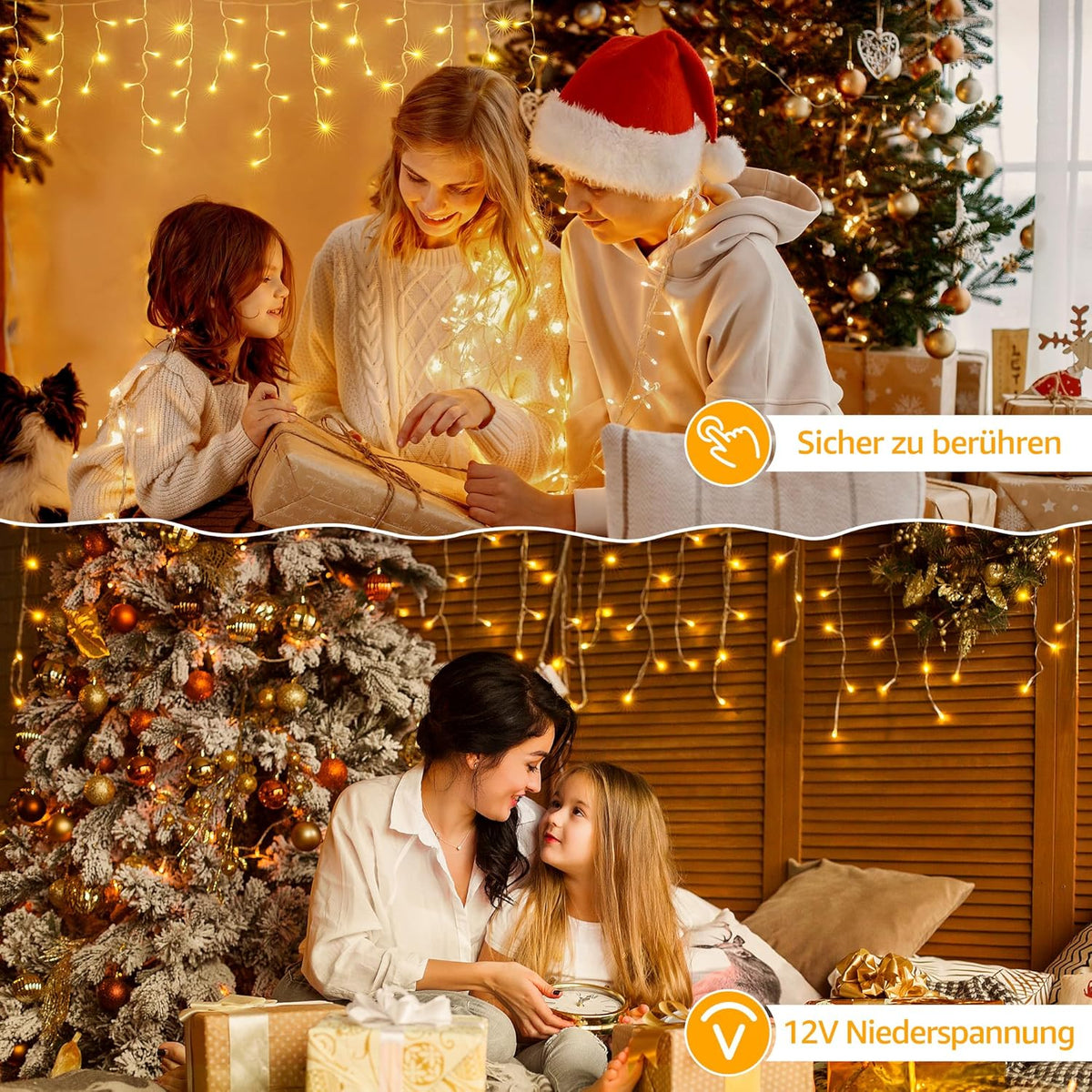 Ollny 7,3m 216 LEDs Weihnachtsbeleuchtung Eisregen Lichterkette außen mit Stecker (Warmweiß, IP45 Wasserdichte)