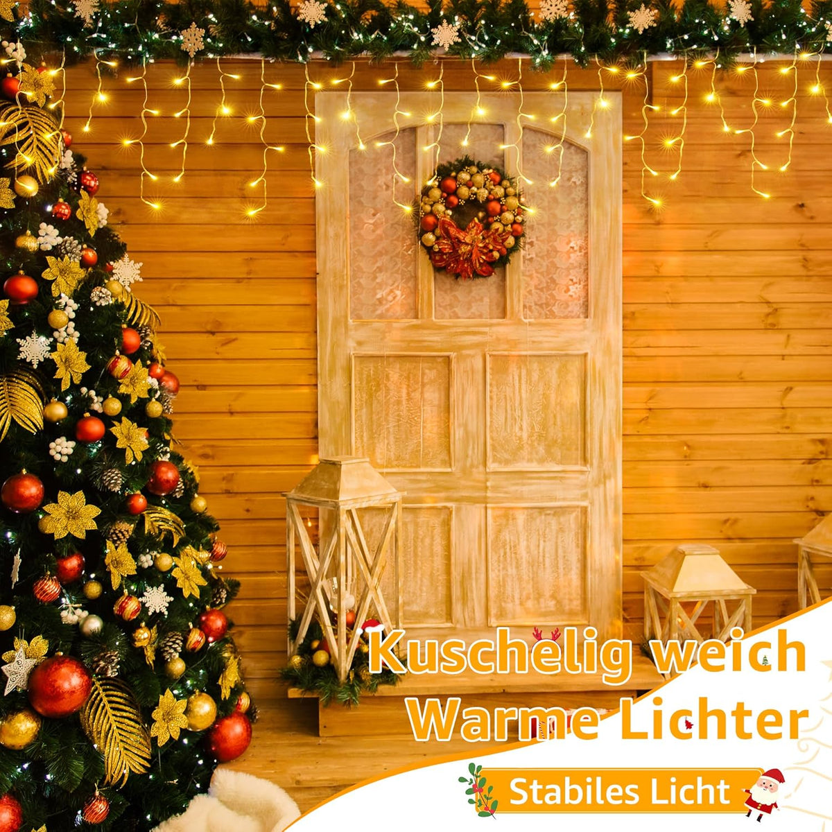 Ollny 7,3m 216 LEDs Weihnachtsbeleuchtung Eisregen Lichterkette außen mit Stecker (Warmweiß, IP45 Wasserdichte)