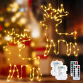 Ollny 2 Stück Weihnachten Fensterdeko Leuchtsrentier Batteriebetriebe (Warmweiß, 8 Modi, Timer, IP44 wasserdicht)