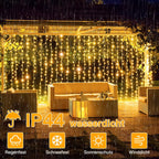 Ollny 200 LEDs 2m*2m Fernbedienung Innen Stecker (Warmweiß, 8 Modi, IP44 wasserdicht)
