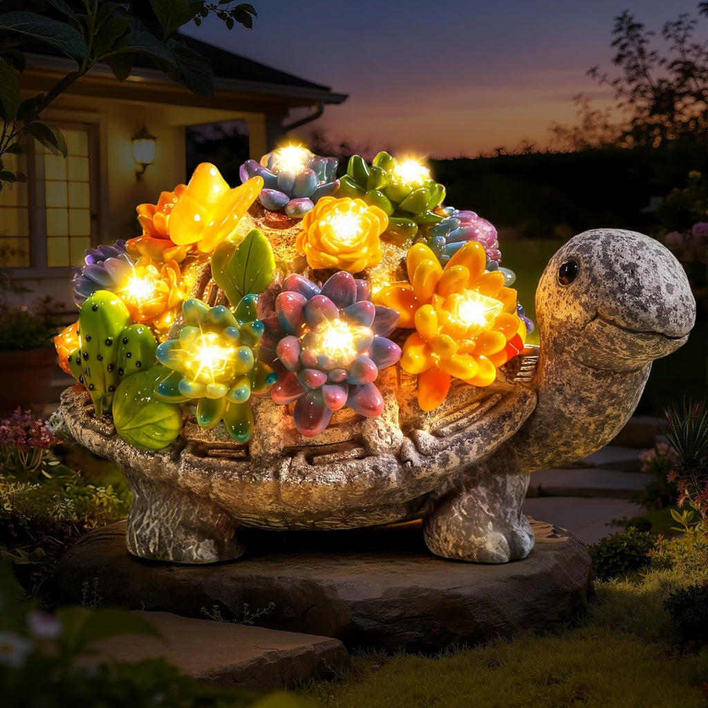 Ollny 8 LEDs Lichtern Wetterfeste Solar Gartenfigur Schildkröte für Draußen und Balkon Deko