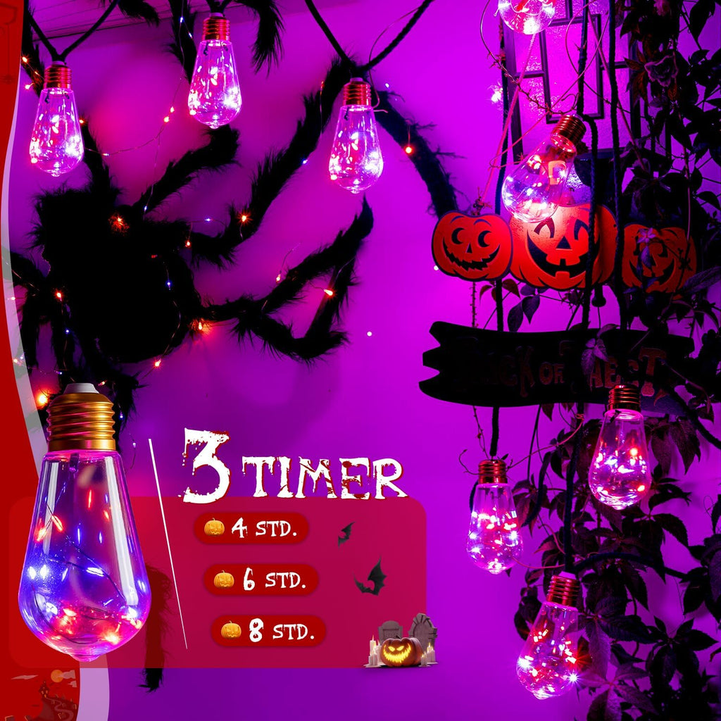 Ollny S17 Halloween Lichterkette Outdoor (lila und orange, IP45 wasserdicht, 8 Modi)