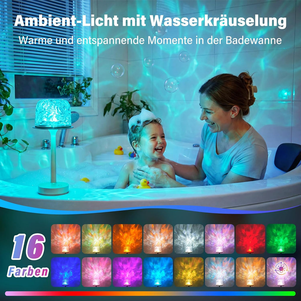 Ollny LED-Ozeanwellen-Projektorlampe für Badezimmer, Dusche, Badewanne (16 Modi, IP44 wasserdicht)