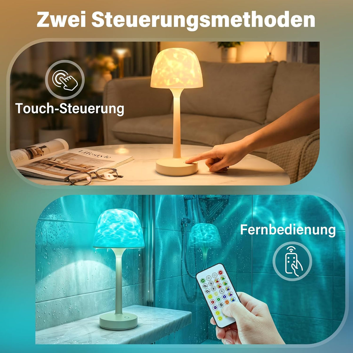 Ollny LED-Ozeanwellen-Projektorlampe für Badezimmer, Dusche, Badewanne (16 Modi, IP44 wasserdicht)