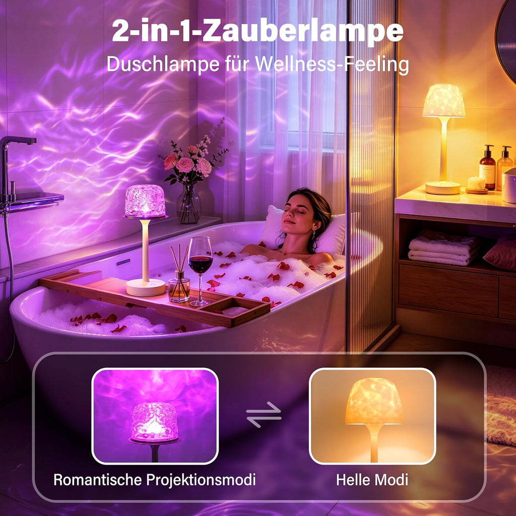Ollny LED-Ozeanwellen-Projektorlampe für Badezimmer, Dusche, Badewanne (16 Modi, IP44 wasserdicht)