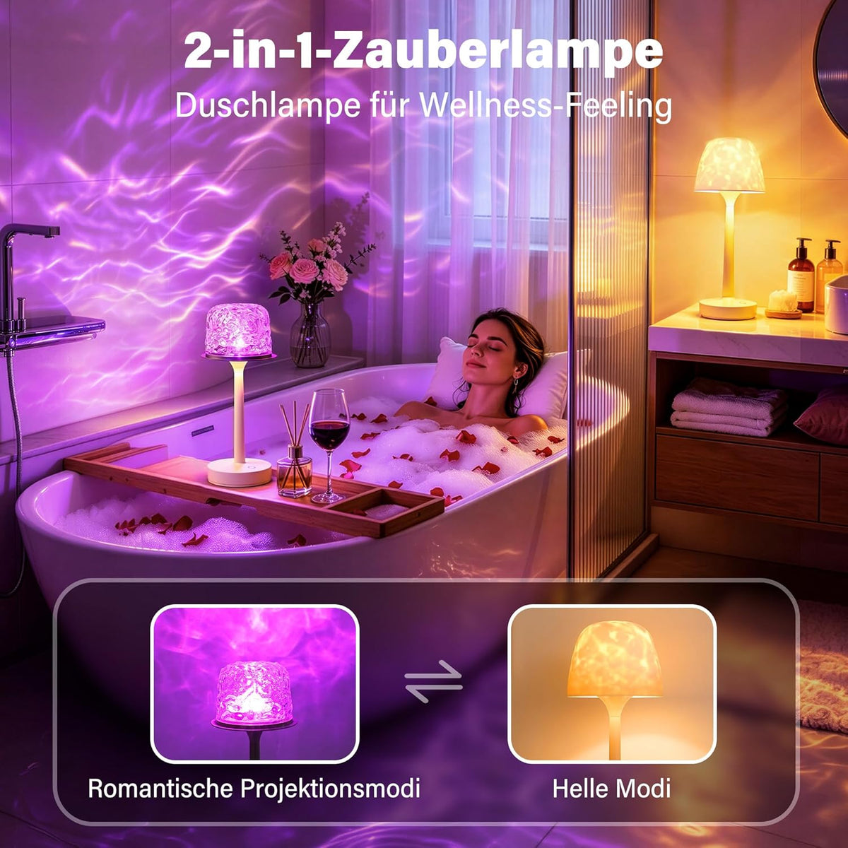 Ollny LED-Ozeanwellen-Projektorlampe für Badezimmer, Dusche, Badewanne (16 Modi, IP44 wasserdicht)