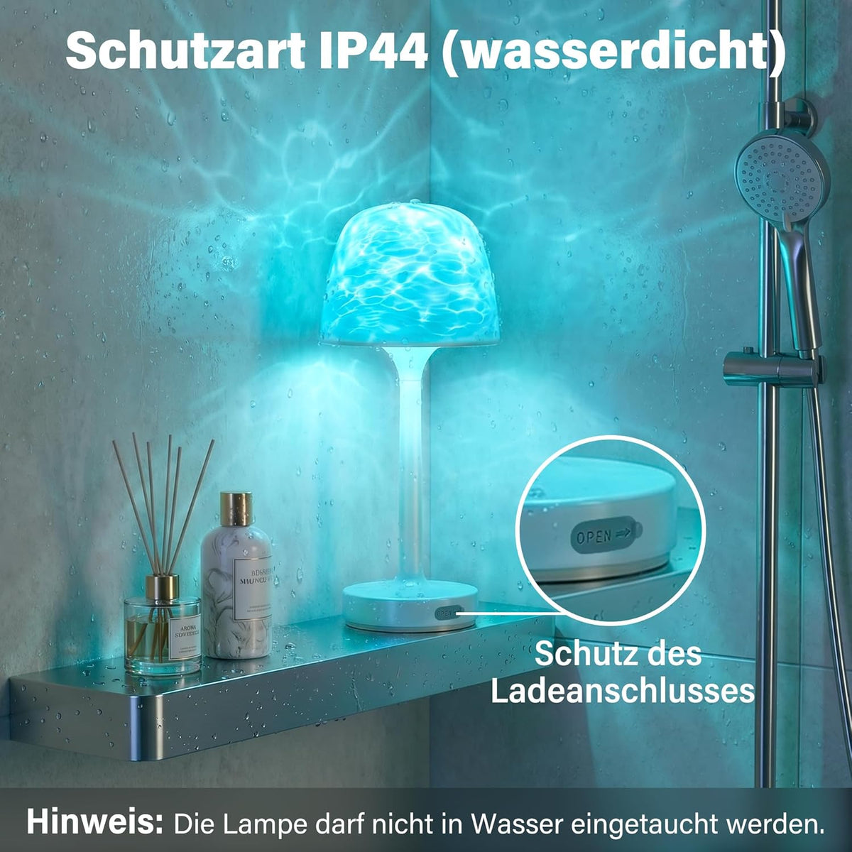 Ollny LED-Ozeanwellen-Projektorlampe für Badezimmer, Dusche, Badewanne (16 Modi, IP44 wasserdicht)