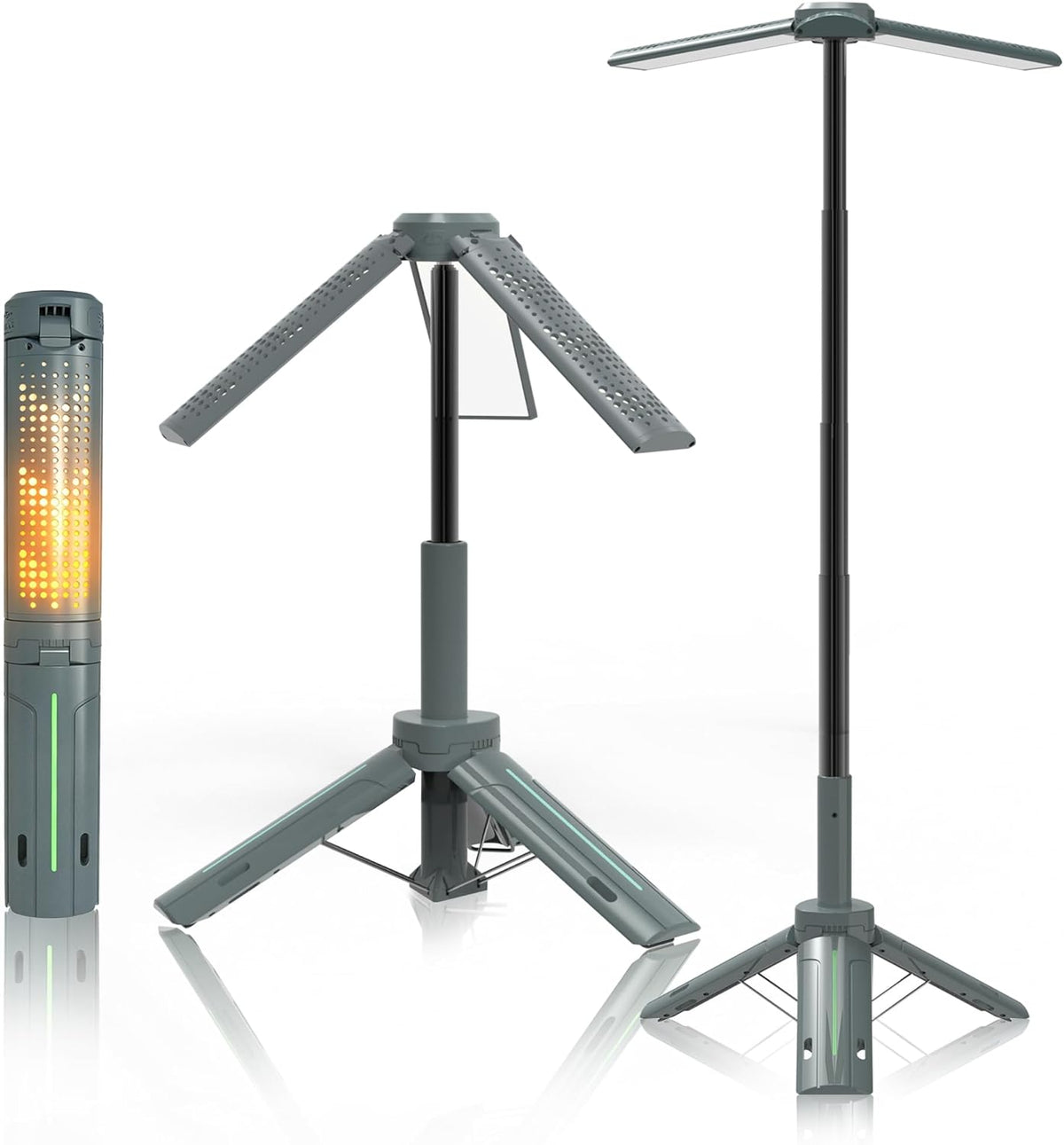 Ollny Teleskop Campinglampe Aufladbar mit Akku und Stativ (USB Powerbank, 3 Lichtfarben & Dimmbar, IP44 Wasserdichte)