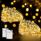 Ollny 2 stück LED Kupferdraht Lichterkette Batterie (Warmweiß, IP44 Wasserdichte)