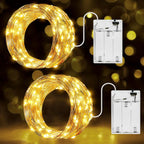 Ollny 2 stück LED Kupferdraht Lichterkette Batterie (Warmweiß, IP44 Wasserdichte)