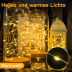 Ollny 2 stück LED Kupferdraht Lichterkette Batterie (Warmweiß, IP44 Wasserdichte)