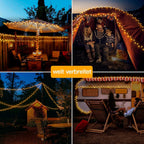 Ollny 600 LEDs 60m Lichterkette außen für Garten Balkon Hochzeit Party (Warmweiß, 8 Modi, IP44 wasserdicht)