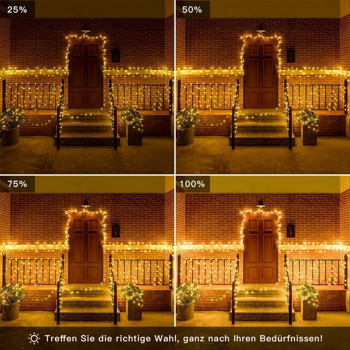 Ollny 600 LEDs 60m Lichterkette außen für Garten Balkon Hochzeit Party (Warmweiß, 8 Modi, IP44 wasserdicht)