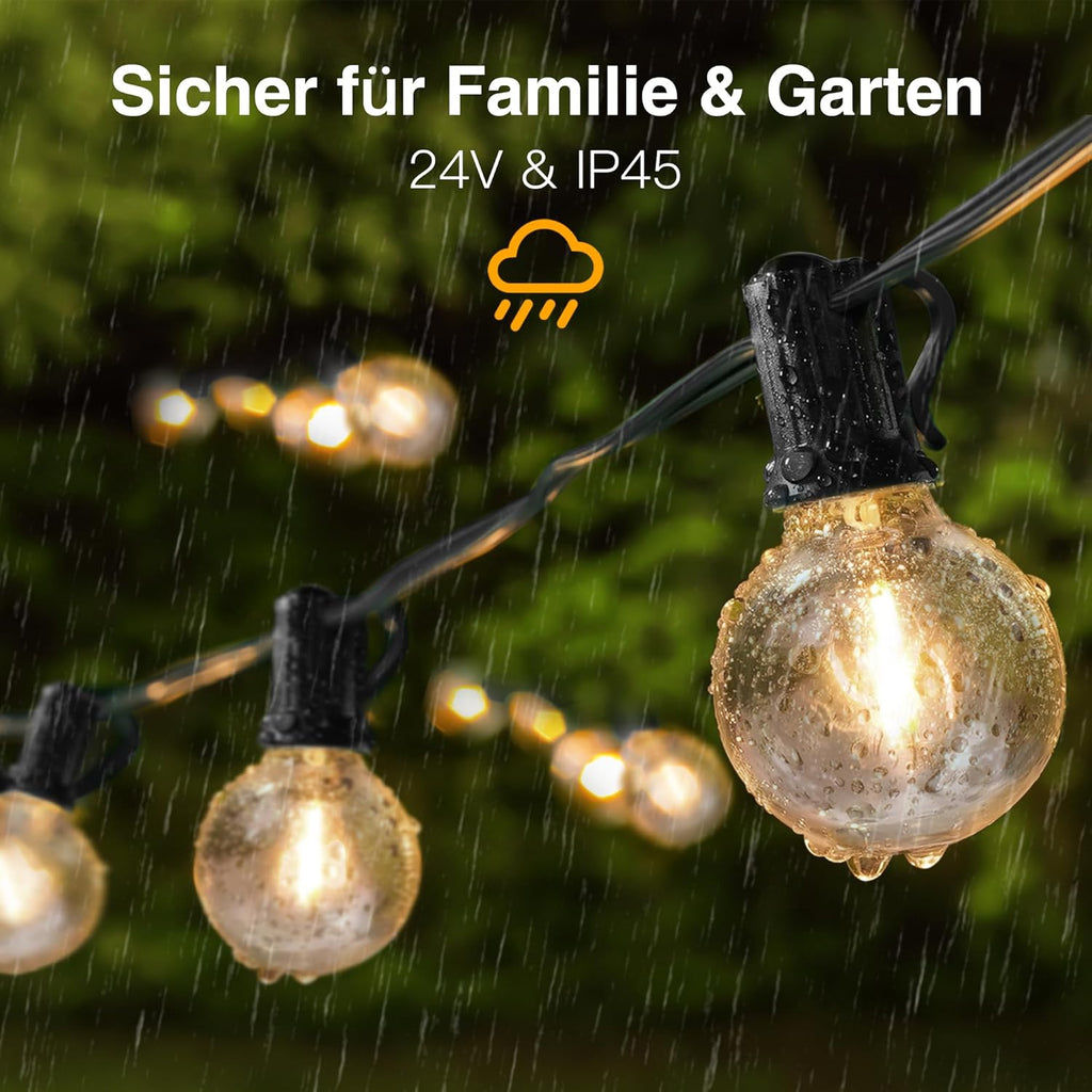 Catena luminosa a LED Ollny G40 per esterni, per giardino, balcone, feste e terrazza (bianco caldo, 3 modalità, 4 timer, impermeabile IP45)