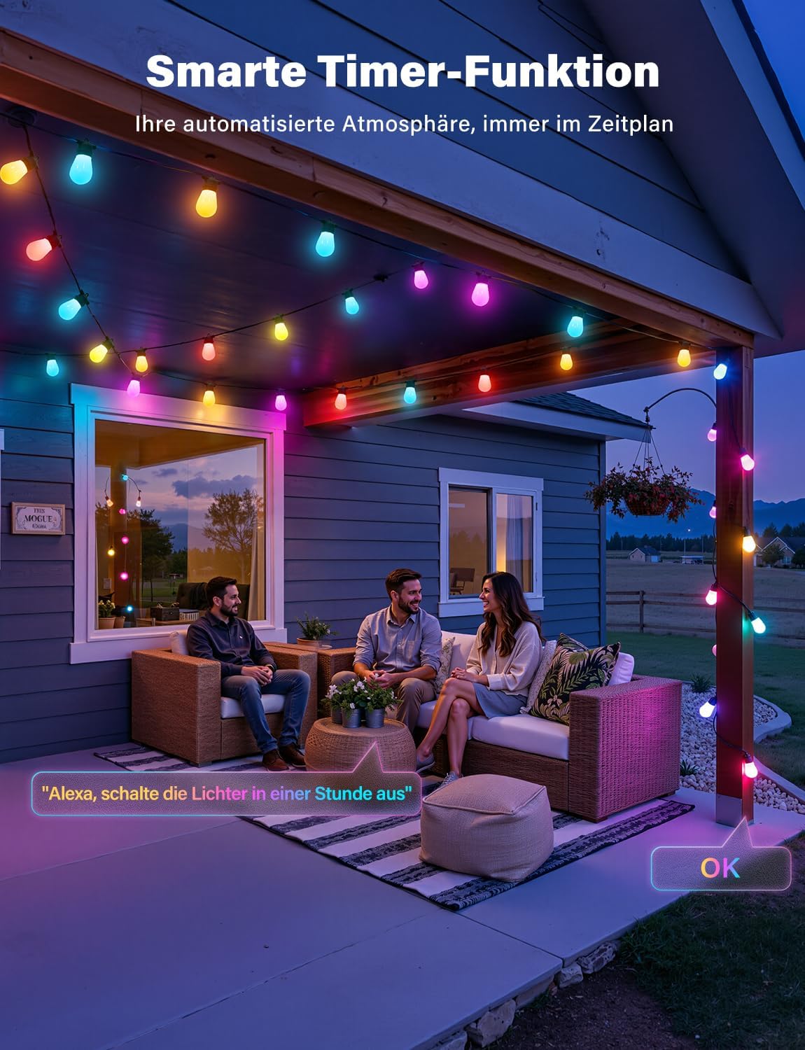 Ollny S14 RGBW LED Lichterketten Außen für Garten Party Terrasse (Erweiterbare, App-Steuerung, IP65 wasserdicht)