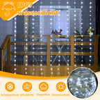 Ollny 300 LEDs 3m*3m Vorhangleuchten für den Außenbereich (anschließbar, IP67 wasserdicht, Kaltweiß, 8 Modi)