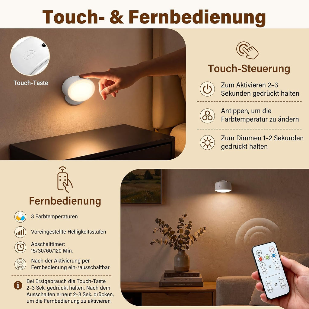 Ollny 2 Stück LED-Wandleuchte für Schlafzimmer, Nachttisch und zum Lesen
