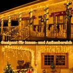 Ollny 15m 600 LEDs Weihnachtsbeleuchtung Eisregen Lichterkette außen (Erweiterbare, Warmweiß, 8 Modi, IP44 Wasserdichte)