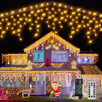 Ollny 15m 600 LEDs Weihnachtsbeleuchtung Eisregen Lichterkette außen (Erweiterbare, Warmweiß, 8 Modi, IP44 Wasserdichte)