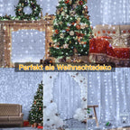 Ollny 200 LEDs 2m*2m USB Kupferdraht Vorhang Lichterkette mit Haken (Kaltweiß, IP44 wasserdicht)