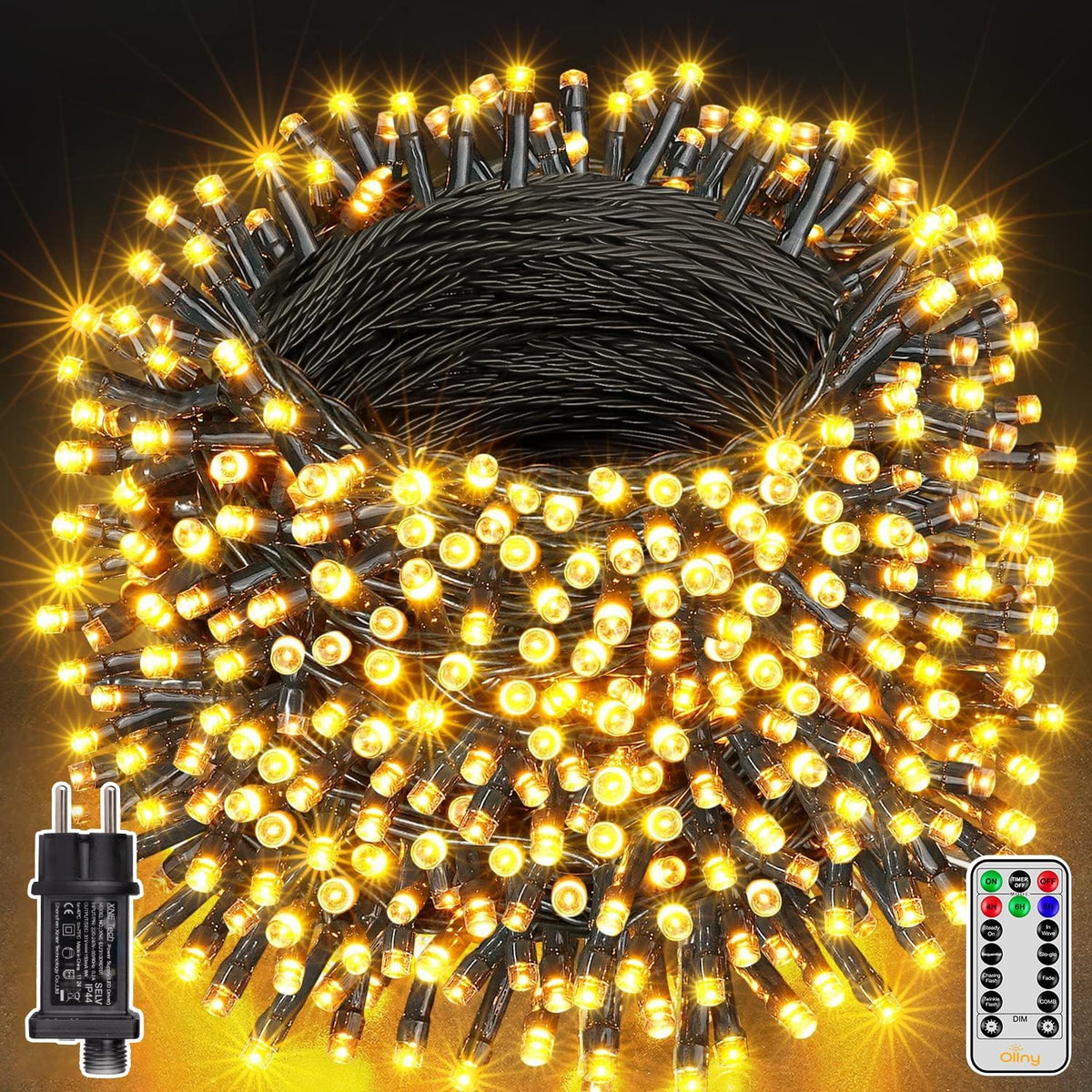 Ollny 1000 LEDs 100m Lichterkette außen für Garten Balkon Hochzeit Party (Warmweiß, 8 Modi, IP44 wasserdicht)