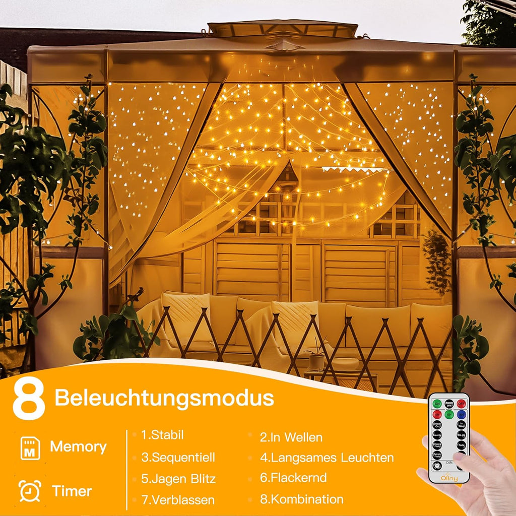 Ollny 800 LEDs 80m Lichterkette außen für Garten Balkon Hochzeit Party (Warmweiß, 8 Modi, IP44 wasserdicht)