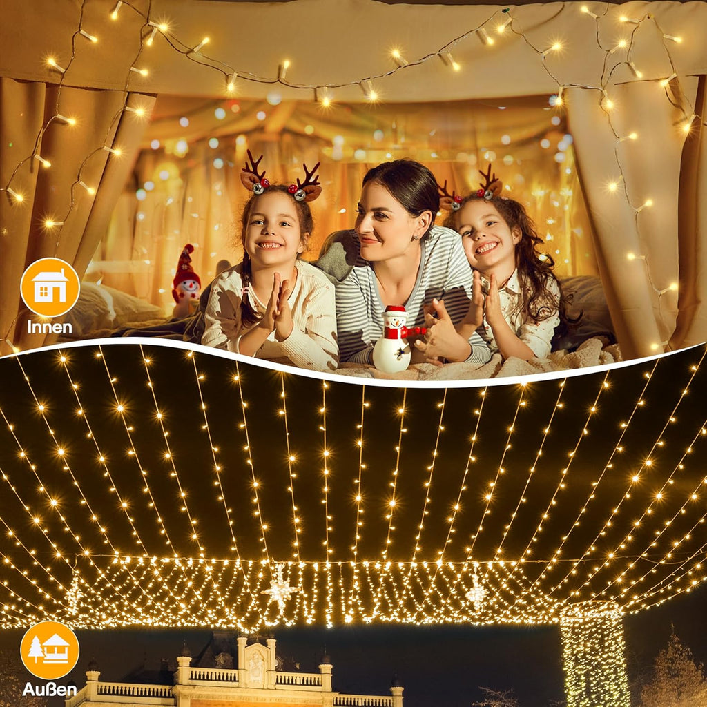 Ollny 800 LEDs 80m Lichterkette außen für Garten Balkon Hochzeit Party (Warmweiß, 8 Modi, IP44 wasserdicht)