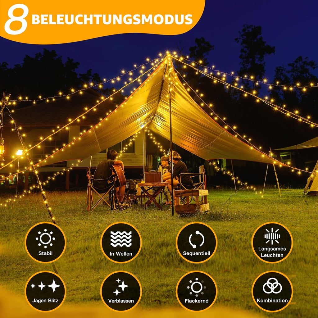 Ollny 400 LEDs 40m Lichterkette außen für Garten Balkon Hochzeit Party (Warmweiß, 8 Modi, IP44 wasserdicht)