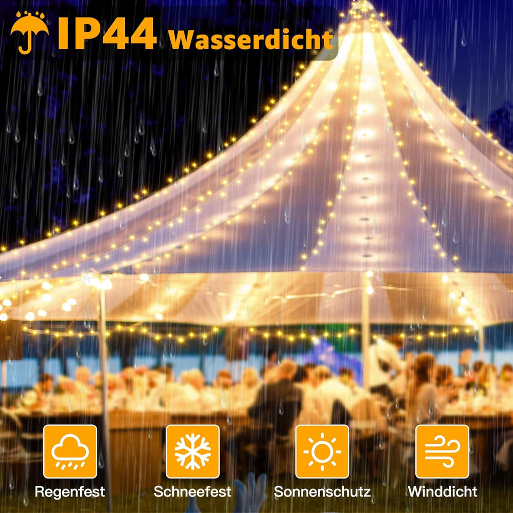 Ollny 400 LEDs 40m Lichterkette außen für Garten Balkon Hochzeit Party (Warmweiß, 8 Modi, IP44 wasserdicht)