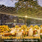 Ollny 800 LEDs 80m Lichterkette außen für Garten Balkon Hochzeit Party (Warmweiß, 8 Modi, IP44 wasserdicht)