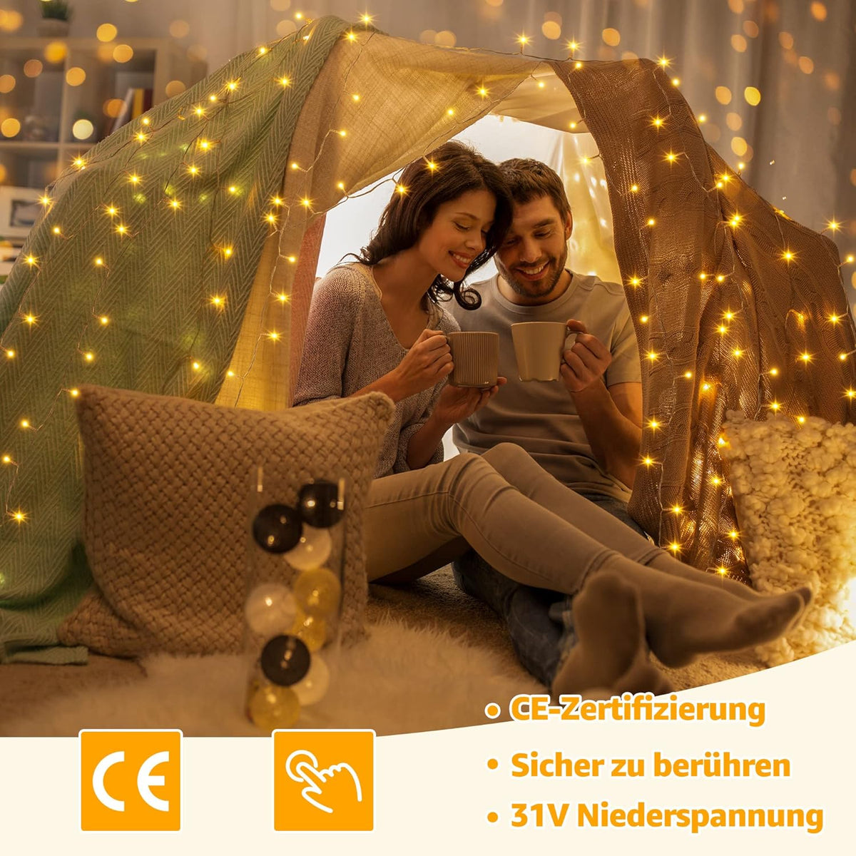 Ollny 400 LEDs 40m Lichterkette außen für Garten Balkon Hochzeit Party (Warmweiß, 8 Modi, IP44 wasserdicht)