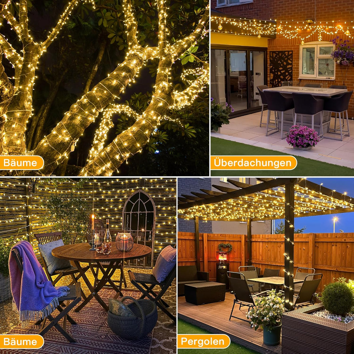 Ollny 400 LEDs 40m Lichterkette außen für Garten Balkon Hochzeit Party (Warmweiß, 8 Modi, IP44 wasserdicht)