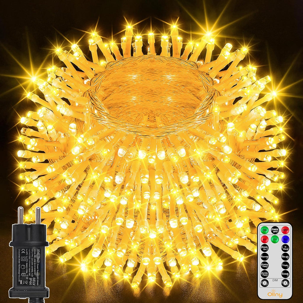 Ollny 400 LEDs 40m Lichterkette außen für Garten Balkon Hochzeit Party (Warmweiß, 8 Modi, IP44 wasserdicht)