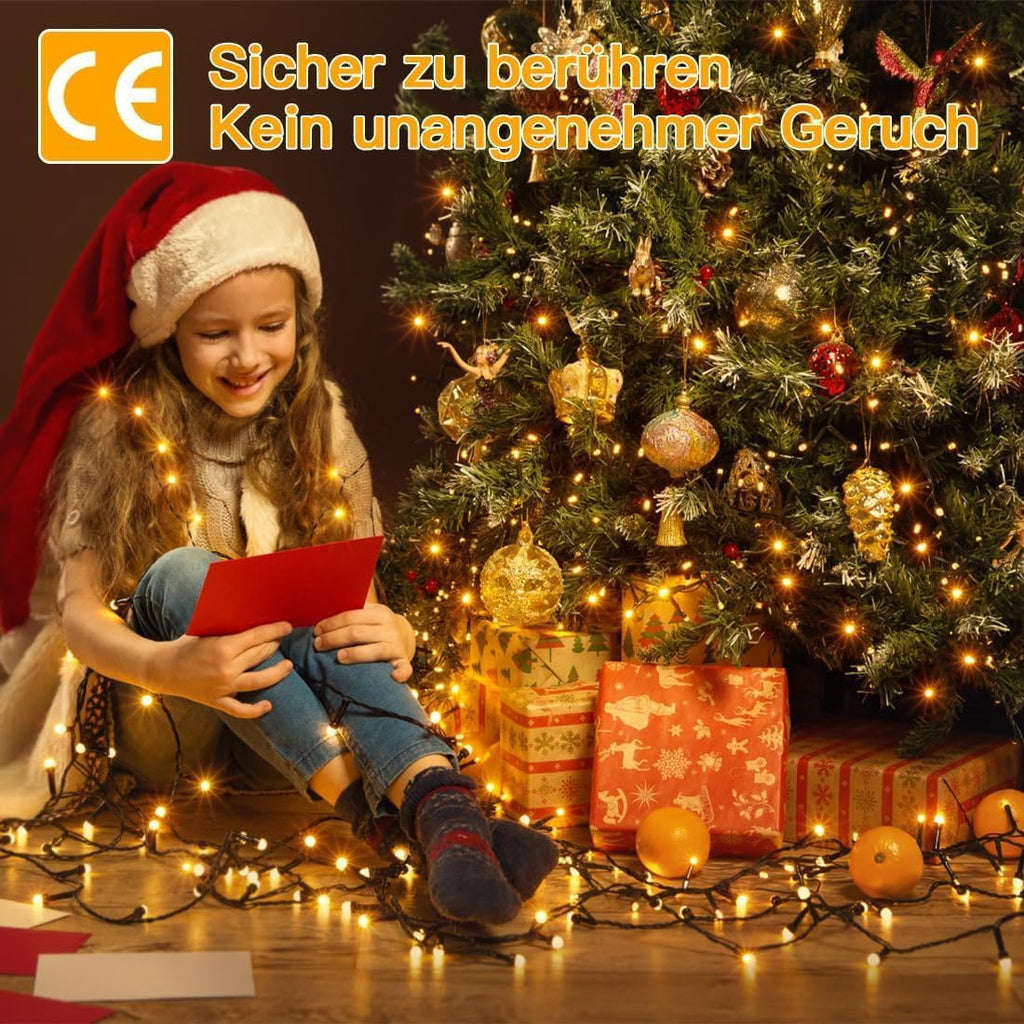 Ollny 200 LEDs 20m Lichterkette Weihnachtsbaum außen für Party (Warmweiß, 8 Modi, IP44 wasserdicht)